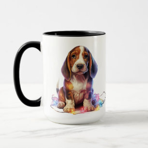 ADORABLE CHRISTMAS BASSET HOUND PUPPY MUG