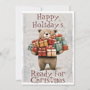Adorable Christmas Bear Ready for Christmas Holiday Card