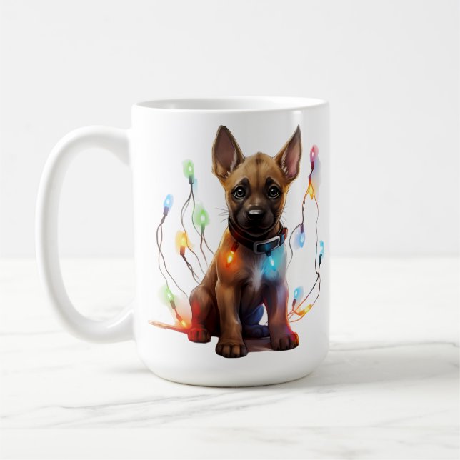 ADORABLE CHRISTMAS BELGIAN MALINOIS PUPPY COFFEE MUG (Left)