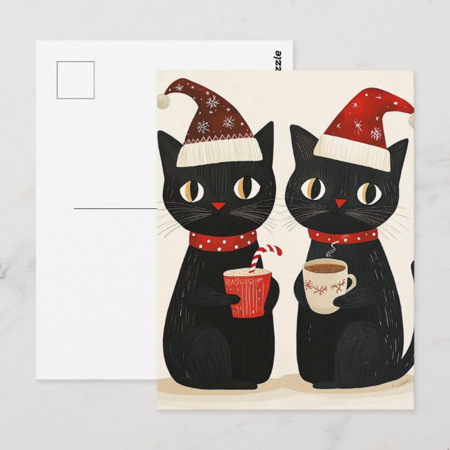Adorable Christmas Black Cats Postcard (Front/Back)