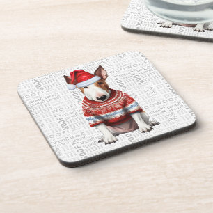 Adorable Christmas Bull Terrier Dog Woof Word Art Coaster