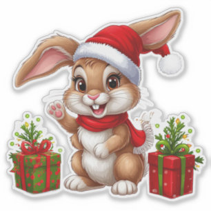 Adorable Christmas Bunny With Santa Hat