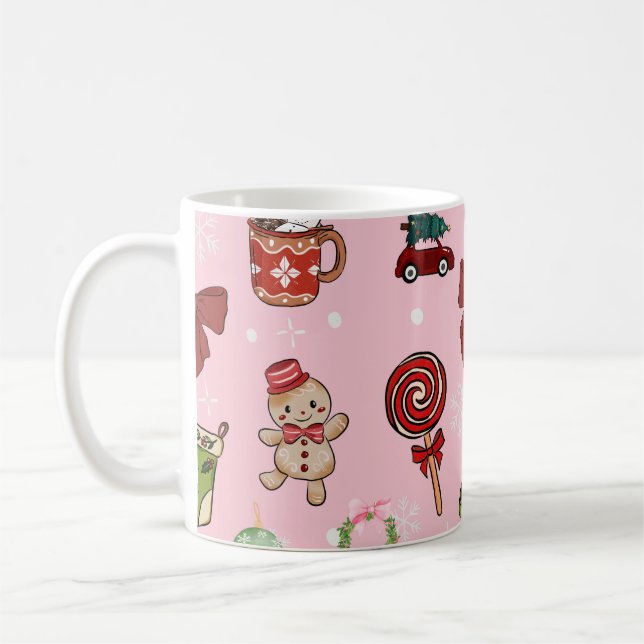 Adorable Christmas Candy and Cocoa Pattern Coffee Mug (Left)
