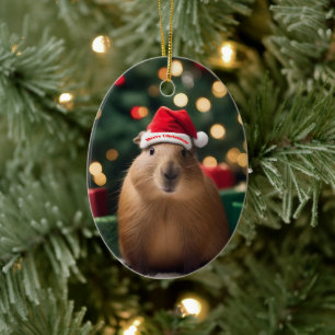 Adorable Christmas Capybara,  Ceramic Ornament