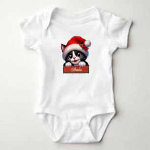 Adorable Christmas Cat Design Baby Bodysuit