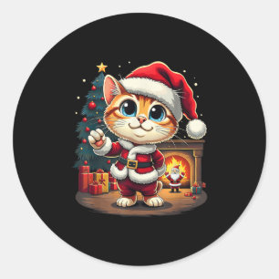 Adorable Christmas Cat Santa Claus Lovely Xmas Kit Classic Round Sticker