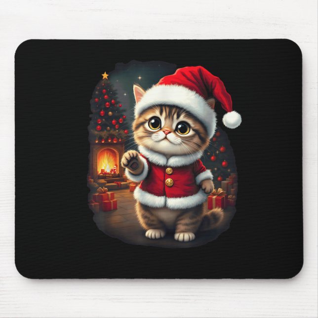 Adorable Christmas Cat Santa Claus Lovely Xmas Kit Mouse Pad (Front)