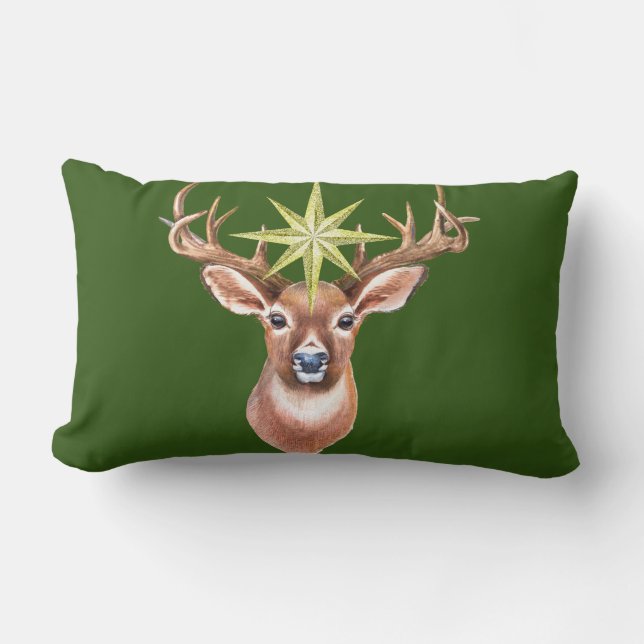 Adorable Christmas Deer Lumbar Pillow (Front)