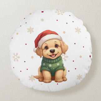Adorable Christmas Dog - Festive Puppy Christmas Round Pillow