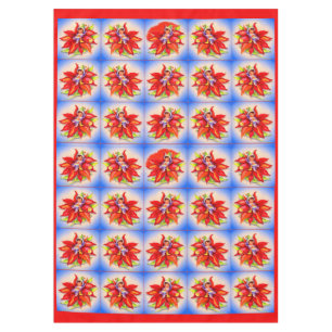 adorable Christmas elf in a poinsettia Tablecloth