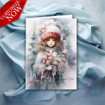 Adorable Christmas Fairy with Teddy Bear Card<br><div class="desc">Cute little winter Christmas fairy holding her teddy bear in the snowy woodland forest</div>