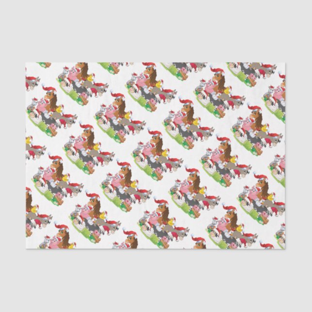 Adorable Christmas Farm Animals in Santa Hats Tissue Paper (Front)