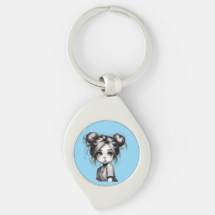 Adorable Christmas Girl with Pout - Cute Gift Idea Keychain