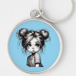 Adorable Christmas Girl with Pout - Cute Gift Idea Keychain