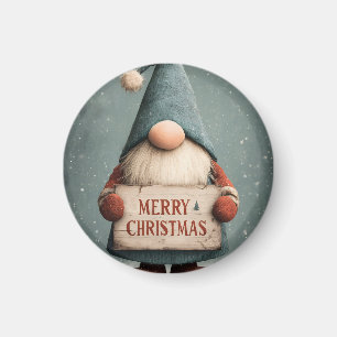 Adorable Christmas Gnome holding "Merry Christmas" Magnet