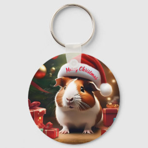 Adorable Christmas Guinea Pig, Keychain