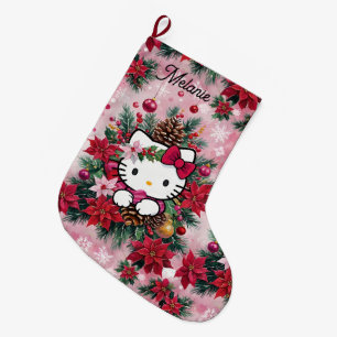 Adorable Christmas Kawaii Kitty In Pink Large Christmas Stocking