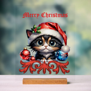 Adorable Christmas kitten.  Acrylic Sign