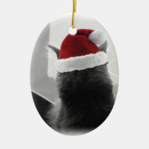 Adorable Christmas Kitten Ceramic Ornament