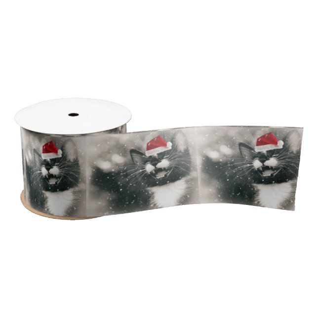 Adorable Christmas Kitten Satin Ribbon (Spool)