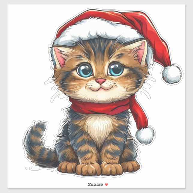 Adorable Christmas Kitten Wearing a Santa Hat (Sheet)