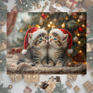 Adorable Christmas kitten with Santa hats Jigsaw Puzzle