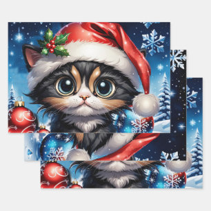 Adorable Christmas kitten.  Wrapping Paper Sheet