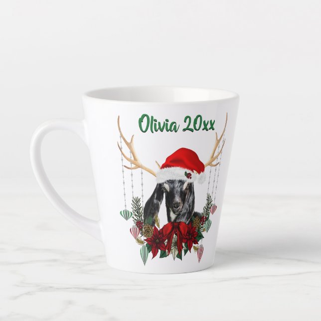 Adorable Christmas Nubian Goat Kid  Latte Mug (Left)