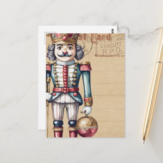 Adorable Christmas Nutcraker Vintage Postcard (Front/Back In Situ)