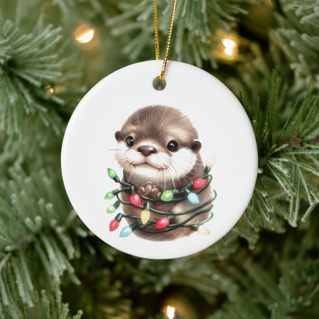 Adorable Christmas Otter  Ceramic Ornament (Tree)