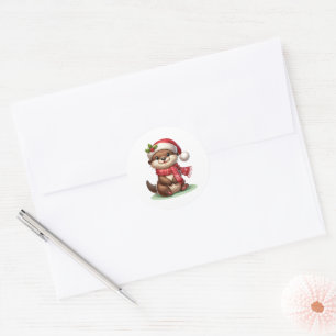 Adorable Christmas Otter  Classic Round Sticker
