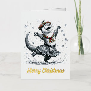 Adorable Christmas Otter Foil Greeting Card