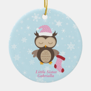 Adorable Christmas Owl Little Sister Ceramic Ornament