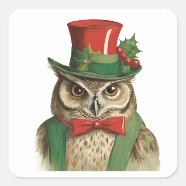 Adorable Christmas Owl Square Sticker (Front)