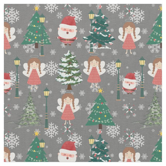 Adorable Christmas pattern for her girly green red Fabric (Close Up)