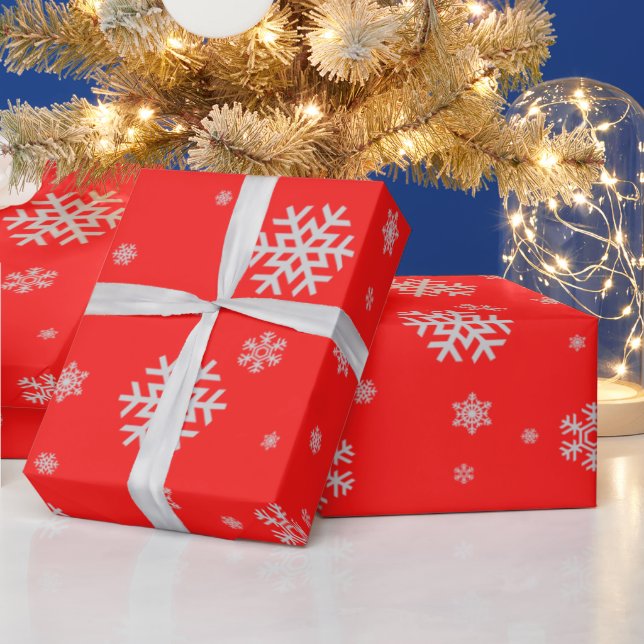 Adorable Christmas pattern white snowflakes red    Wrapping Paper (Holidays)