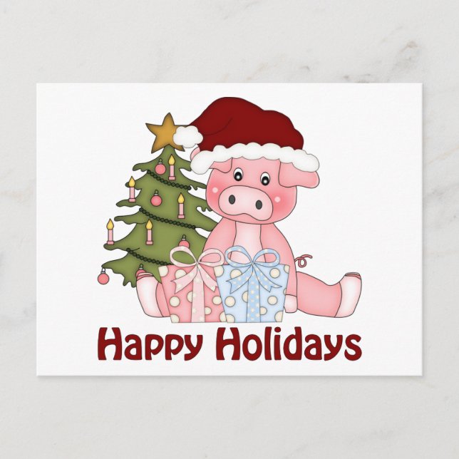 Adorable Christmas Pig Tees and Gifts Holiday Postcard (Front)