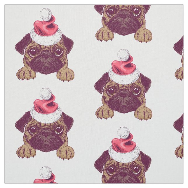 Adorable Christmas Pug Fabric (Swatch)