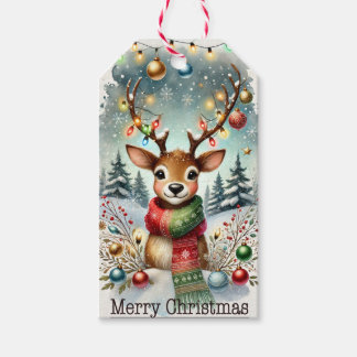 Adorable Christmas Reindeer retro water color Gift Tags