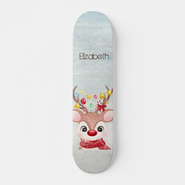Adorable Christmas Reindeer   Skateboard (Front)