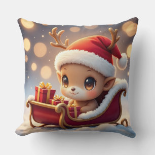   "Adorable Christmas Reindeer Sleigh Pillow Desig