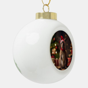 Adorable Christmas Santa Kangaroo, Ceramic Ball Christmas Ornament