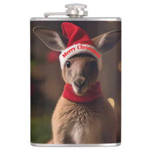 Adorable Christmas Santa Kangaroo, Hip Flask