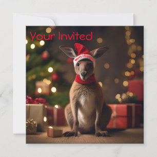 Adorable Christmas Santa Kangaroo, Invitation