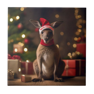 Adorable Christmas Santa Kangaroo, Tile