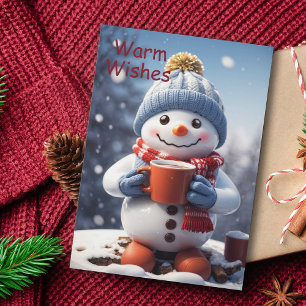 Adorable Christmas Snowman Enjoying Hot Chocolate  Holiday Card