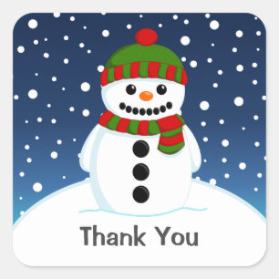 Adorable Christmas Snowman Thank You Square Sticker