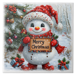 Adorable Christmas Snowman Tile