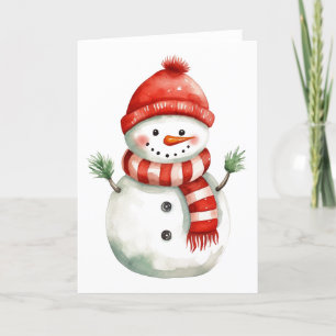 Adorable Christmas Snowman with Pine Tree BLANK  Holiday Card