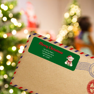 Adorable Christmas Teddy Bear Return Address Label